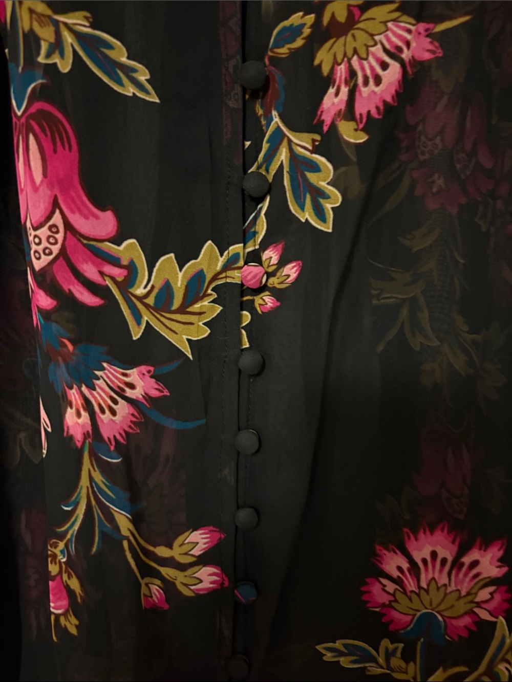 Anthropologie Black Sheer Blouse with Pink Floral Print - Picture 4 of 5